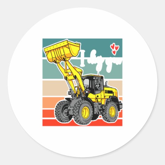 Construction Vehicles Valentines Hearts Excavator Ronde Sticker (Voorkant)