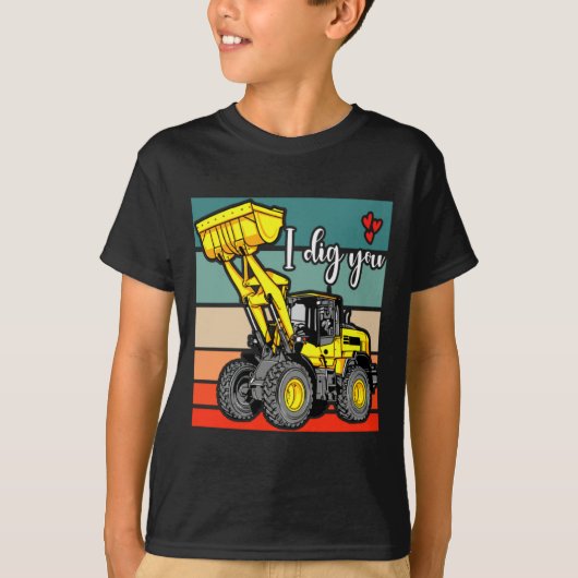 Construction Vehicles Valentines Hearts Excavator  T-shirt (Voorkant)