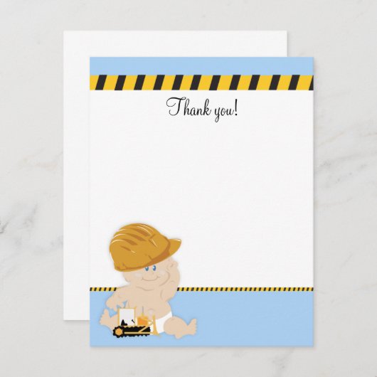 Construction Worker Baby 4x5 Flat Merci note (Devant / Derrière)