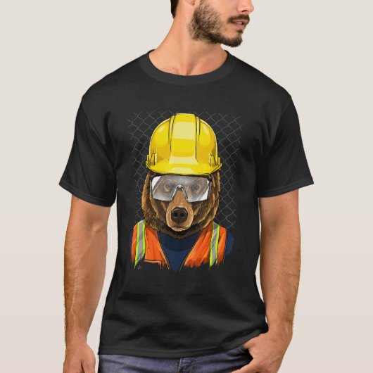 Construction Worker Brown Grizzly Bear Laborer Bea T-shirt (Voorkant)