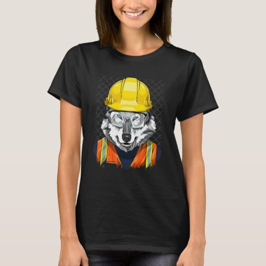 Construction Worker Gray Wolf Laborer Wild Animal  T-shirt (Voorkant)