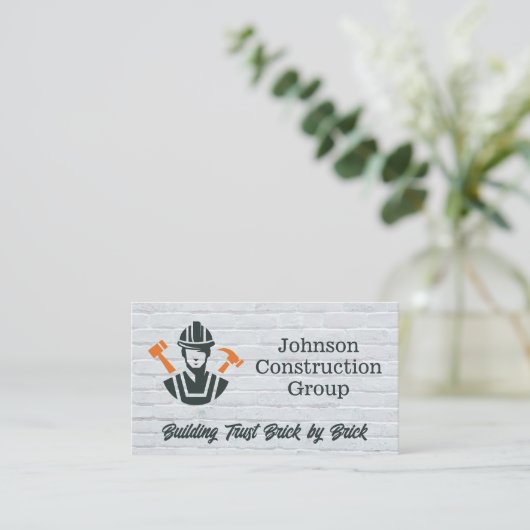 Construction Worker | Tools | Brick Wall Visitekaartje (Staand voorkant)