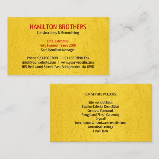 Constructions Handyman Carte de visite (Devant / Derrière)