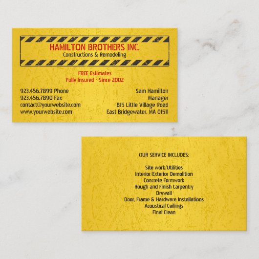 Constructions Handyman Carte de visite (Devant / Derrière)