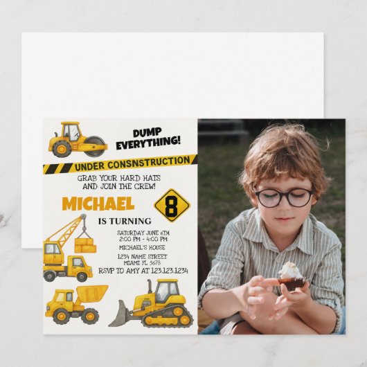 Constructions pour garçons modifiables Invitations (Devant / Derrière)