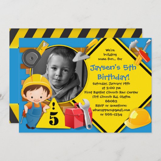 CONSTRUIRE UNE Invitation FUN Construction Party (Devant / Derrière)