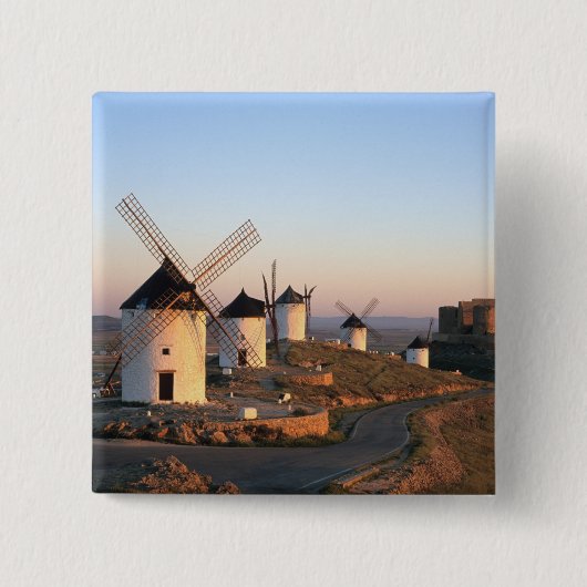 Consuegra, La Mancha, Spanje, windmolens Vierkante Button 5,1 Cm (Voorkant)