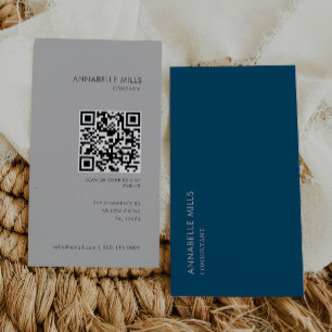 Consultant Blauw Grijs Verticaal Minimalistisch QR Visitekaartje
