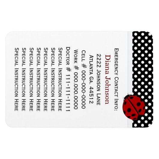 Contact d'urgence : Bug Babysitter Premium Magnet (Horizontal)