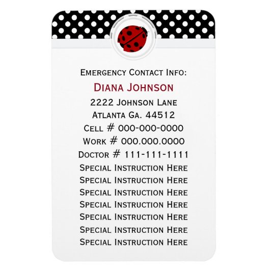 Contact d'urgence : Ladybug Et Polka Dot Magnet (Vertical)