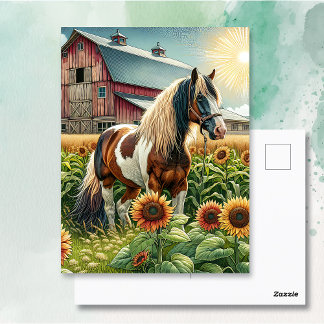 Contact houden |  paard op rustiek Boerderij Briefkaart