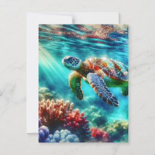 Contact houden   Zee schildpad zwemmen Briefkaart