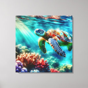 Contact houden Zee schildpad zwemmen Canvas Afdruk