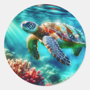 Contact houden Zee schildpad zwemmen Ronde Sticker
