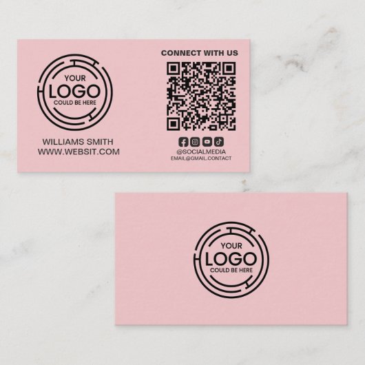 Contact met ons Social Media QR Code Roze Visitekaartje (Voorkant / Achterkant)