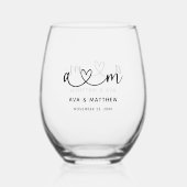 Contacteer me | Monogram Script Hart Bruiloft Wijnglas Zonder Voet (Voorkant)