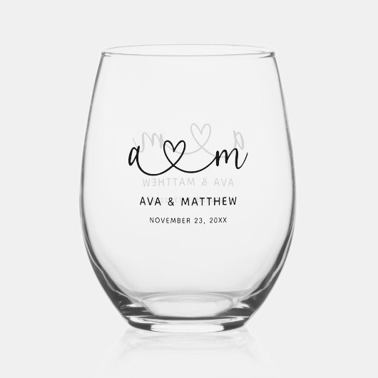 Contacteer me | Monogram Script Hart Bruiloft Wijnglas Zonder Voet (Voorkant)