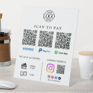 Contactless Qr Code Business Logo Scan To Pay Reclamebord Met Voetstuk