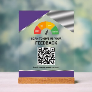 Contactloos QR Code Klantfeedback Paars Acryl Bord