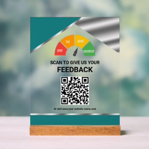 Contactloos QR-code klantfeedback Teal Acryl Bord