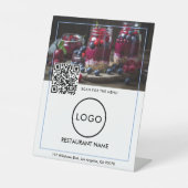 Contactloos QR-codenummer | Logo Zwart Modern Reclamebord Met Voetstuk (Voorkant)