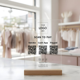 Contactloze Betaling QR Code Zakelijke Logo Acryl Bord