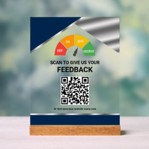 Contactloze QR-code Klantfeedback Navyblauw Acryl Bord