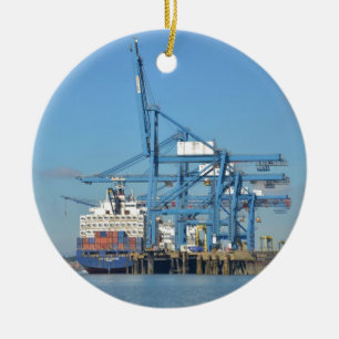 Container Ship Dock Keramisch Ornament