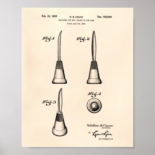 Container voor Nail 1952 Patent Art Old Peper Poster (Voorkant)