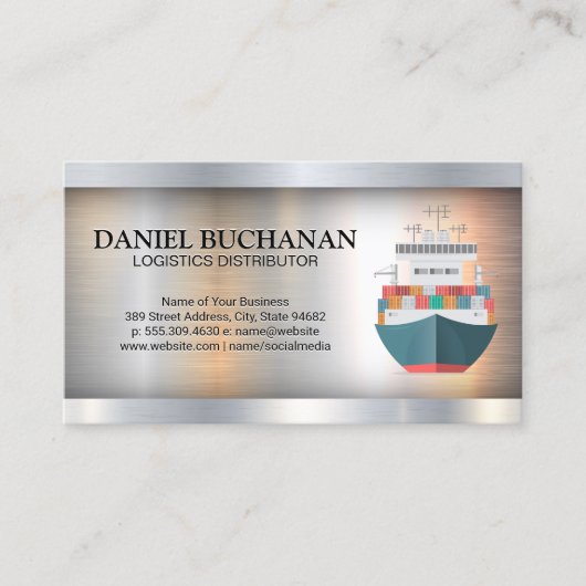 Containerschip | Metallic Industrial Visitekaartje (Voorkant)
