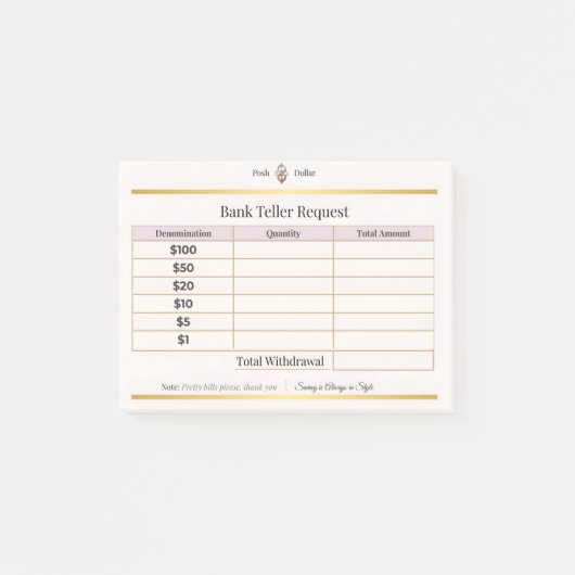 Contant aanvraagformulier voor geldopname | chique post-it® notes (Voorkant)