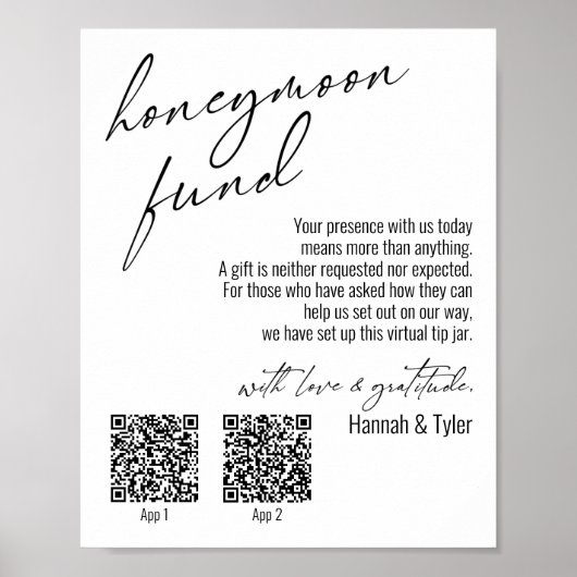 Contemhedendaags Honeymoon Fonds QR-codes Eenvoudi Poster (Voorkant)
