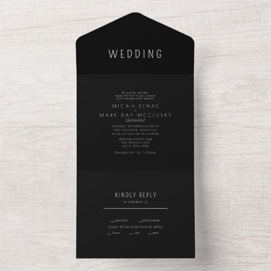 Contemhedendaags, stijlvol B/W-weddenschap All In One Uitnodiging (Binnen)