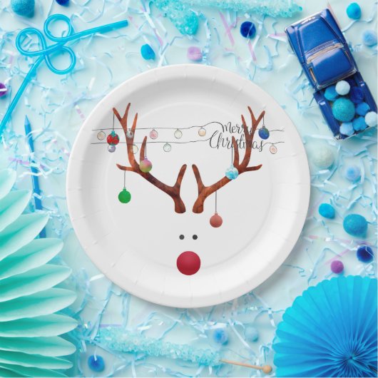 Contemhedendaagse Rudolph met Light String Papieren Bordje (Feest)