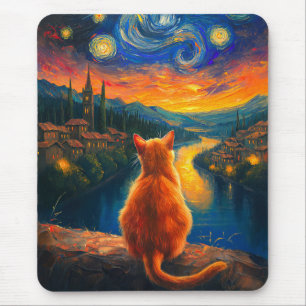 contemplatieve gemberkat Sterrennacht Sky Art Muismat