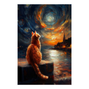 contemplatieve gemberkat Sterrennacht Sky Perfect Poster
