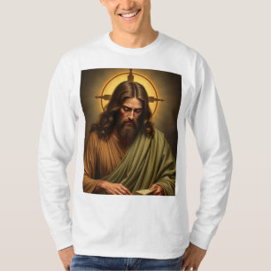 Contemplatieve Jesus Mannen Tee Shirt met lange mo