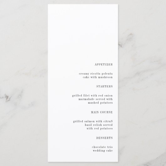 Contemporain minimaliste Mariage Dîner Menu (Dos)