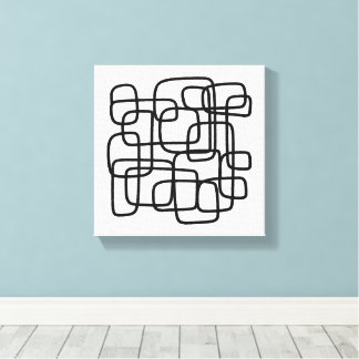 Contemporary Abstract Line Art Black And White Canvas Afdruk