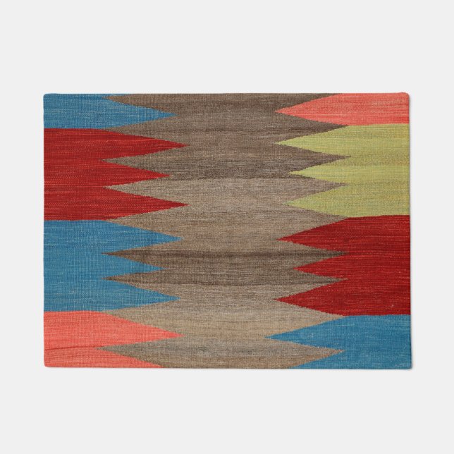 Contemporary Dusty Blue Gray Striped  Deurmat (Voorkant)