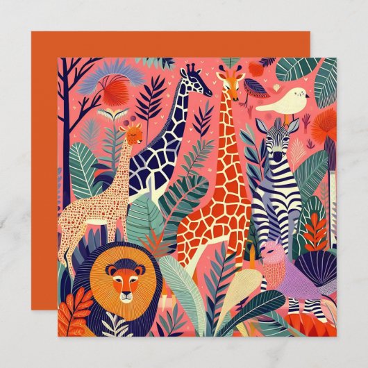 Contemporary exotic animals and birds 1 pink kaart (Voorkant / Achterkant)