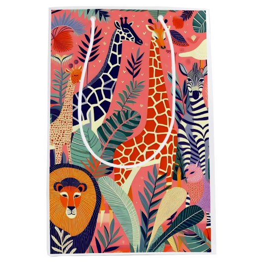 Contemporary exotic animals and birds 1 pink medium cadeauzakje (Voorkant)