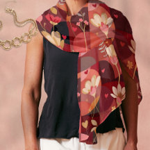 Contemporary Flowers and Hearts on Red