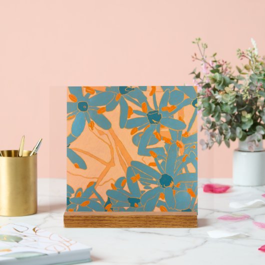 Contemporary Leaf Design in Peach Acryl Bord (Huwelijk)