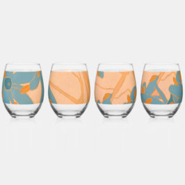 Contemporary Leaf Design in Peach  Wijnglas Zonder Voet