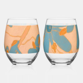 Contemporary Leaf Design in Peach  Wijnglas Zonder Voet