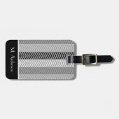 Contempory Black White Chevron Stripes met naam Bagagelabel (Voorkant horizontaal)