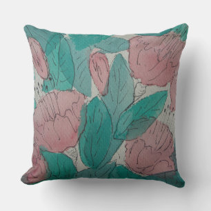 contempory sketchy abstract roze fuschia bloemen kussen
