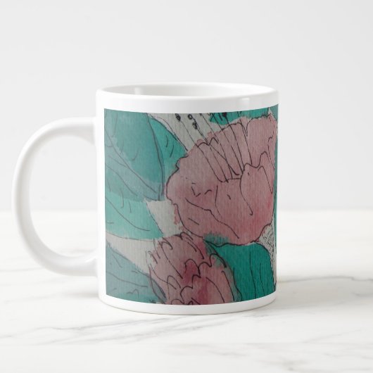 contempory sketchy roze bloemen en bladeren floral extra grote beker (Links)