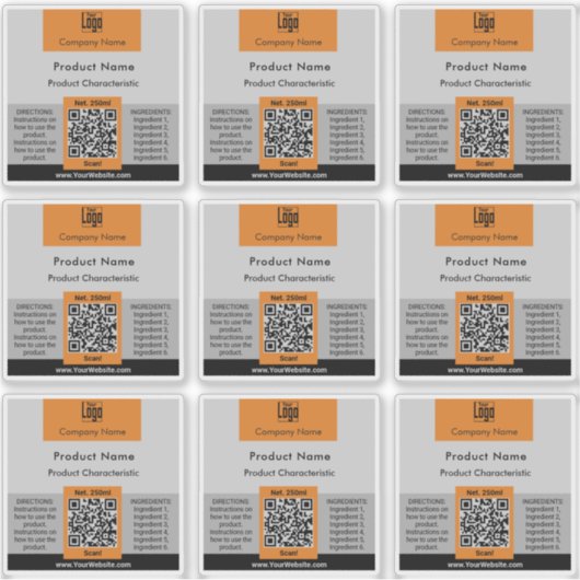 Conteneur QR Code Gris Orange Carré Étiquette de p (Devant)